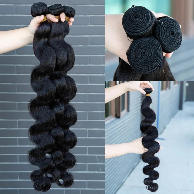 Brazilian Remy Body Wave Human Hair Bundles - Unprocessed Wavy Extensions