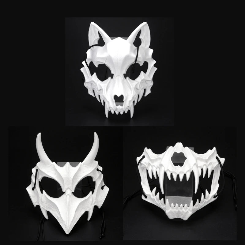 Halloween Half-Face Mask Cosplay Dragon Tiger Wolf Skull Mask for Performance
