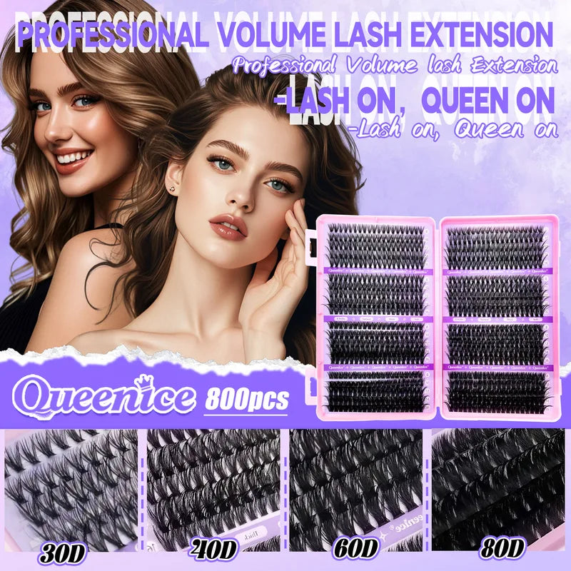 DIY Eyelash Cluster Fluffy Lash Extensions Set with Mixed Tray