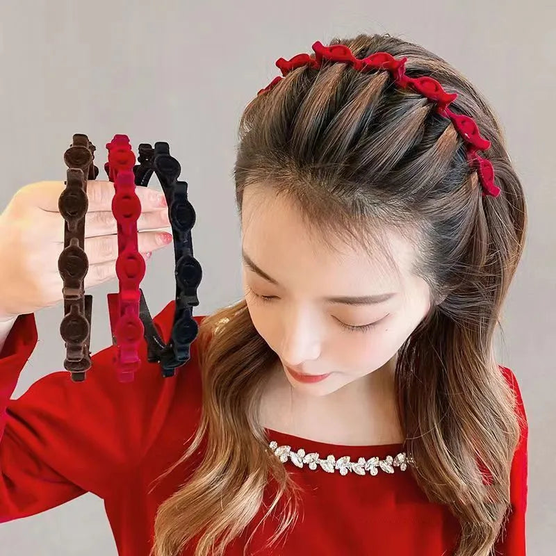 Ladies Flocking Braided Headband Set - Fashionable Hair Accessory for Girls