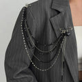 Black Crystal Bead Brooch for Women Multi-Layer Copper Chain Vintage Jewelry