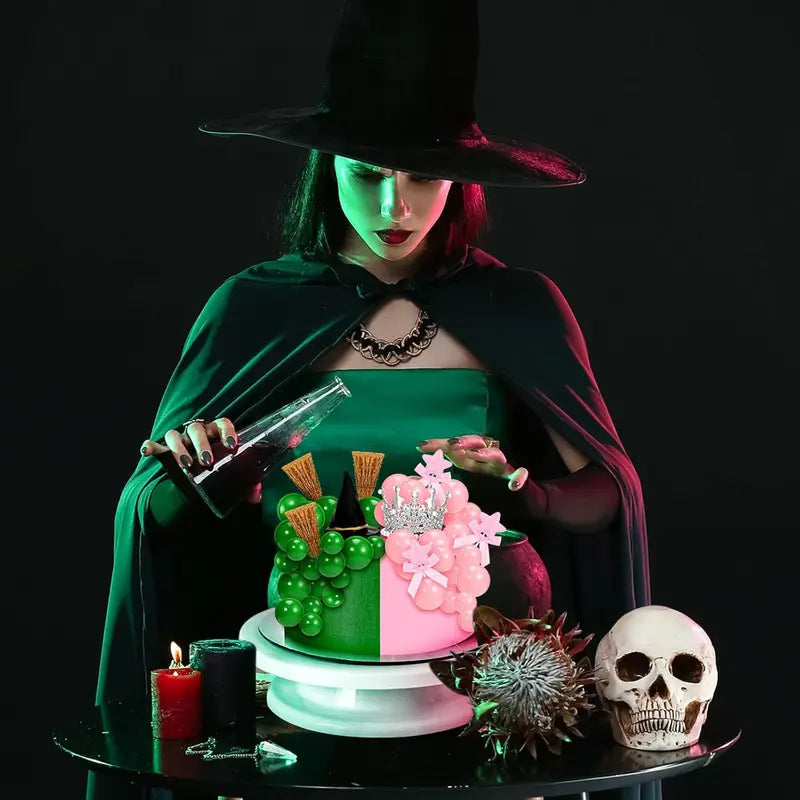 Halloween Witch Party Supplies Cake Decorations Set with Crown and Broom