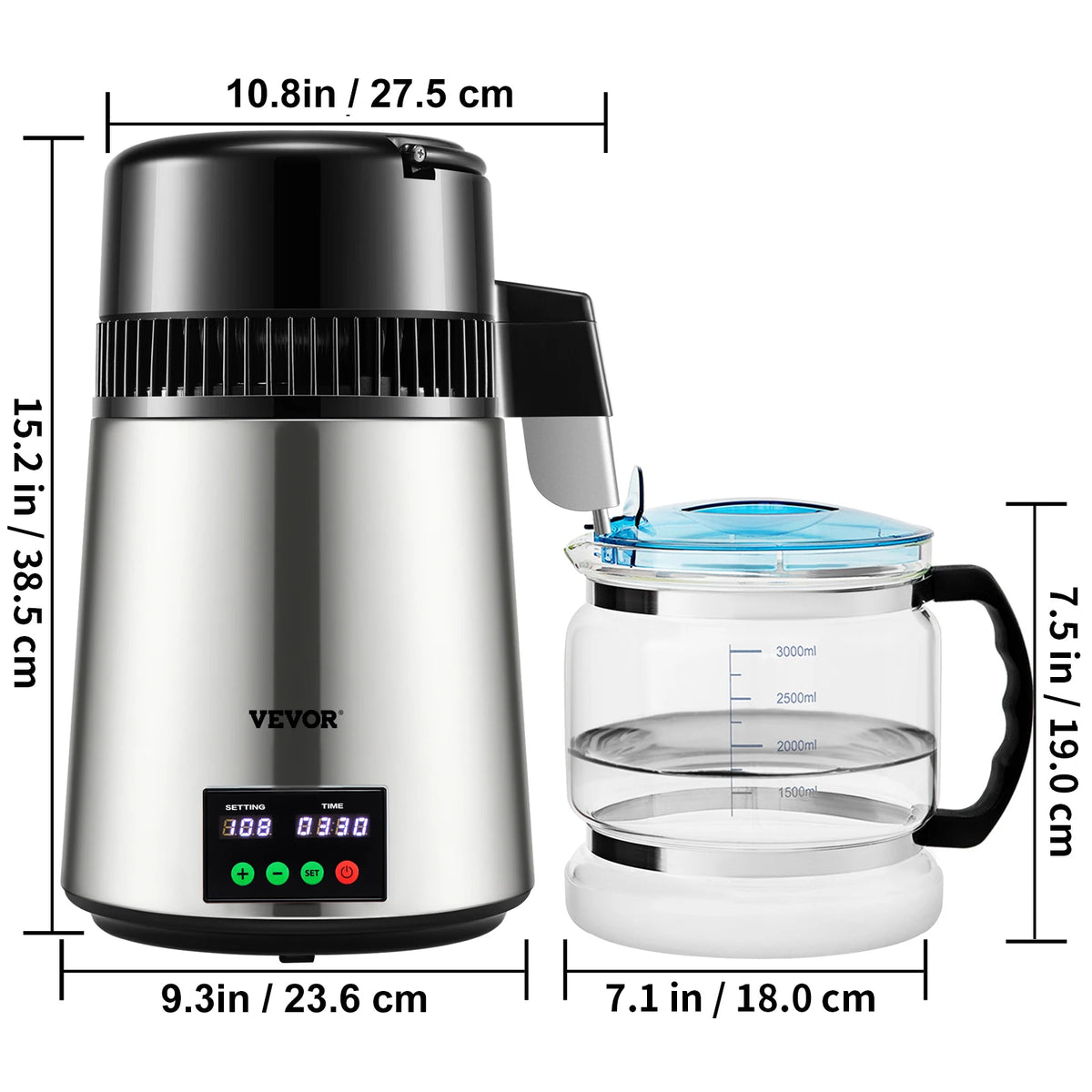 Water Distiller Purifier with Touch Screen 4L Capacity Home Use, Fast 1 L/H