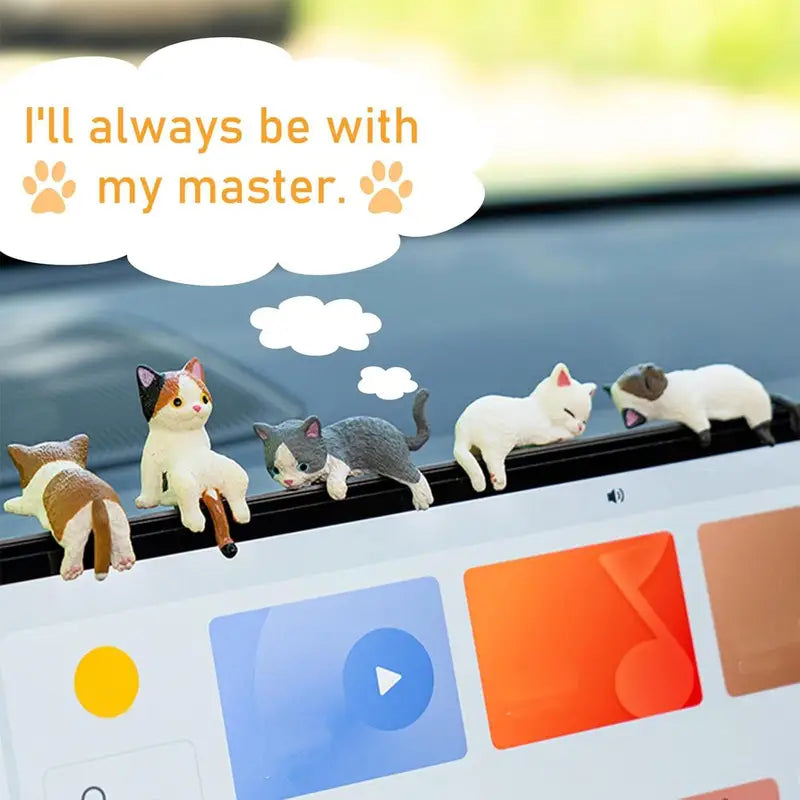Cute Cat Figurines Set Resin Desk Decor for Car, Home & Office