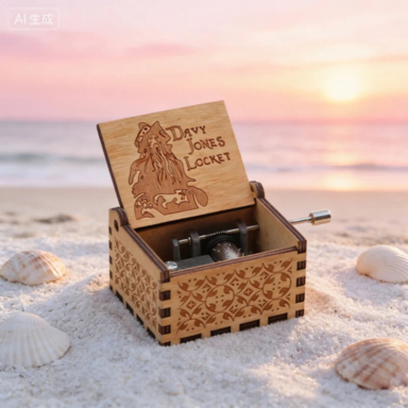 Wooden Music Box with Anime Pirate Figures - Pirate Of The Caribbean Gift
