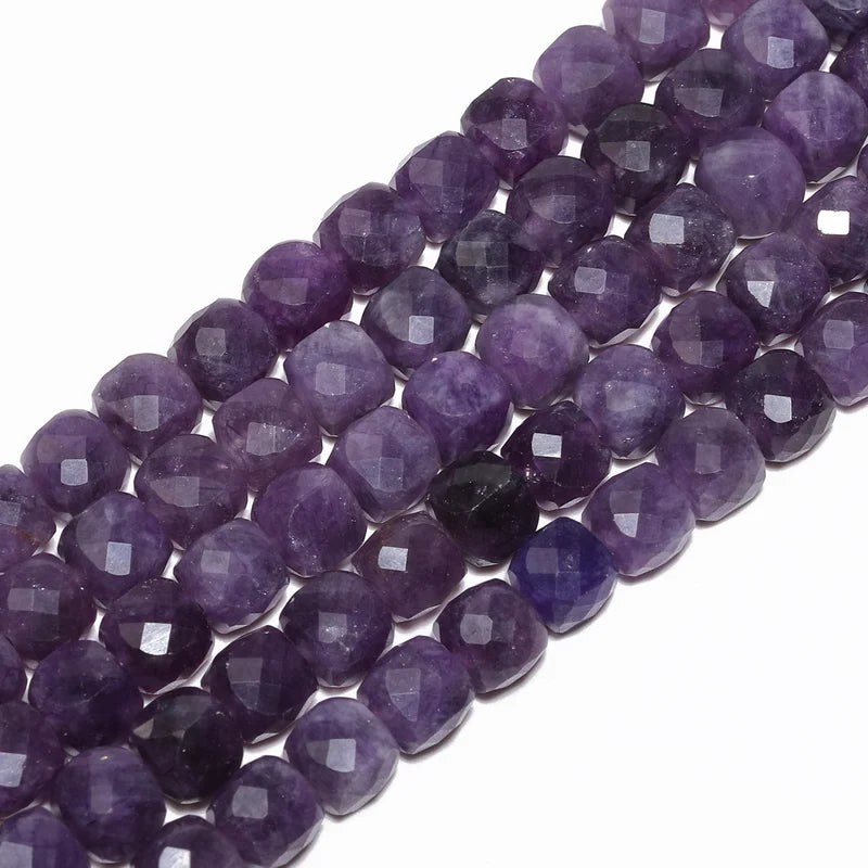 Natural Amethyst Beads 7-8mm Faceted Square Cube Loose Jewelry Making Supplies