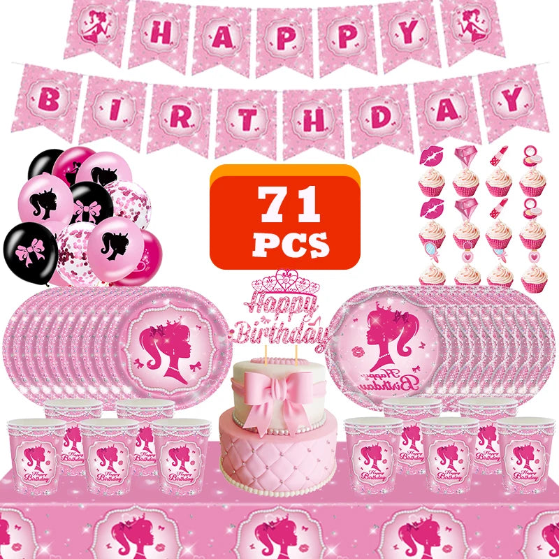 Princess Birthday Party Decorations Set with Balloons, Plates, Cups & Napkins - Kid Girl Celebration Supplies