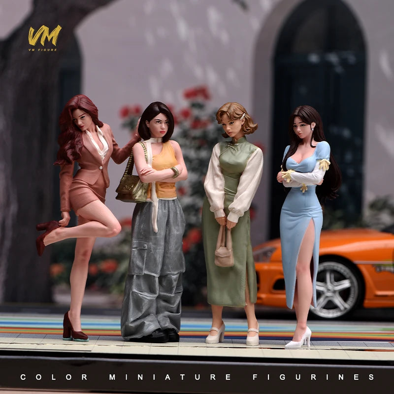 Miniature Female Figure Model for Vehicle Decoration and Collectibles - 1/64 to 1/18 Scale