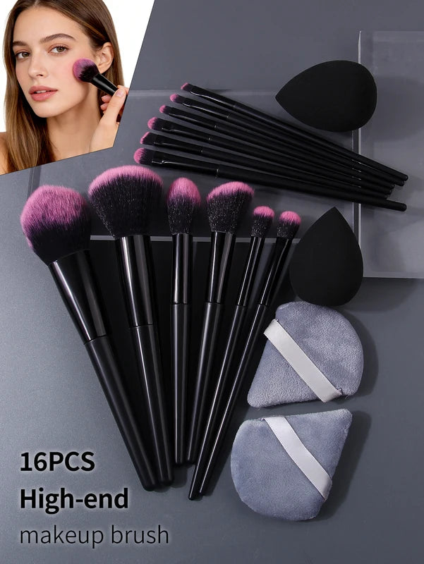 Professional Makeup Brush Set - 16 Soft Fluffy Cosmetic Brushes for Face & Eyes