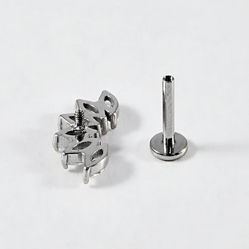 Piercing Labret Earring Flat Back Flower CZ Surgical Steel Tragus Helix Lobe Jewelry