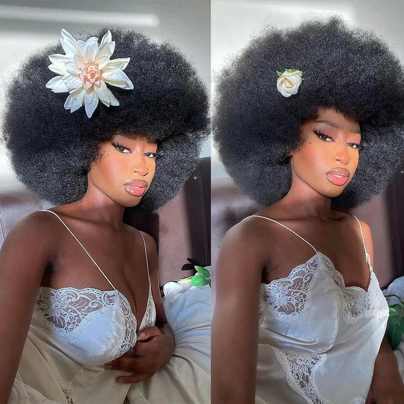 Kinky Curly Bob Wig for Women Natural Color Human Hair 250% Density