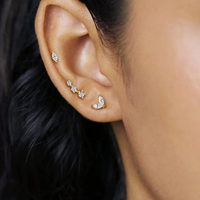 Hypoallergenic Stainless Steel Stud Earrings for Women - Dainty CZ Cartilage Helix Jewelry Set