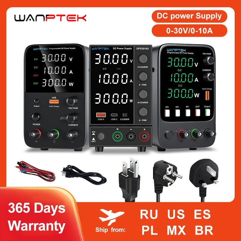 Laboratory DC Power Supply 30V 10A 60V 5A 120V 3A with USB Fast Charging, Adjustable Voltage & Current