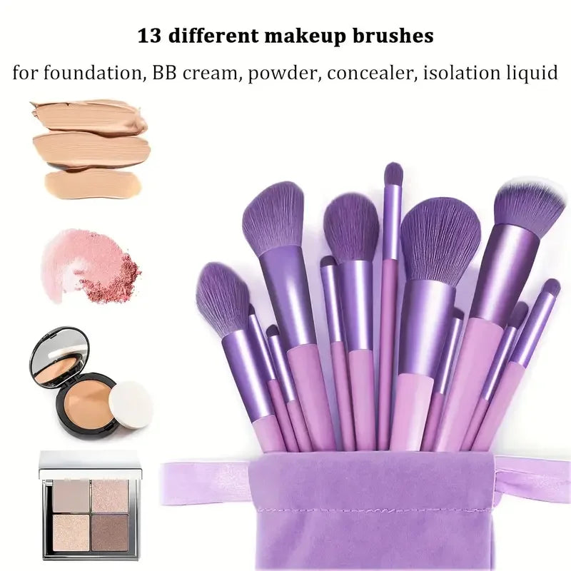Professional 13-Piece Makeup Brush Set with Soft Fluffy Bristles for Face & Eye Makeup