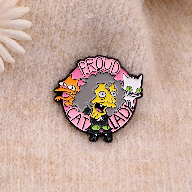 Cat Lady Enamel Pin Badge for Backpack Hat Collar Lapel Cartoon Jewelry Gift