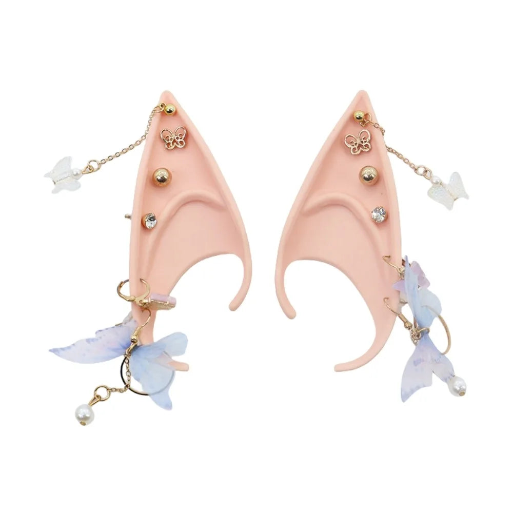 Halloween Elf Ears Cosplay Costume Accessories with Earring Dangle Fake Piercing