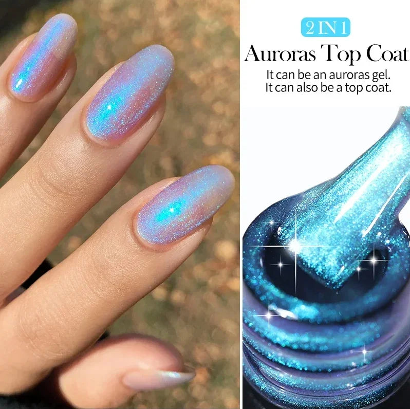 2-in-1 Glitter Top Coat Gel Nail Polish - Holographic Semi-Permanent UV Varnish