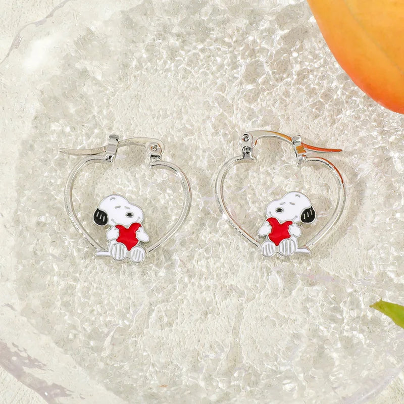 Sweet Snoopy Enamel Pendant Earrings - Cute Jewelry Gift for Fans