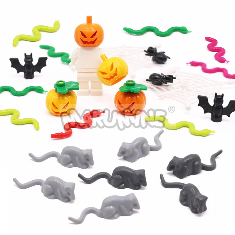 Halloween MOC Building Blocks Accessories Set - Bricks, Pumpkins, Bats, Snakes, Street Lamp