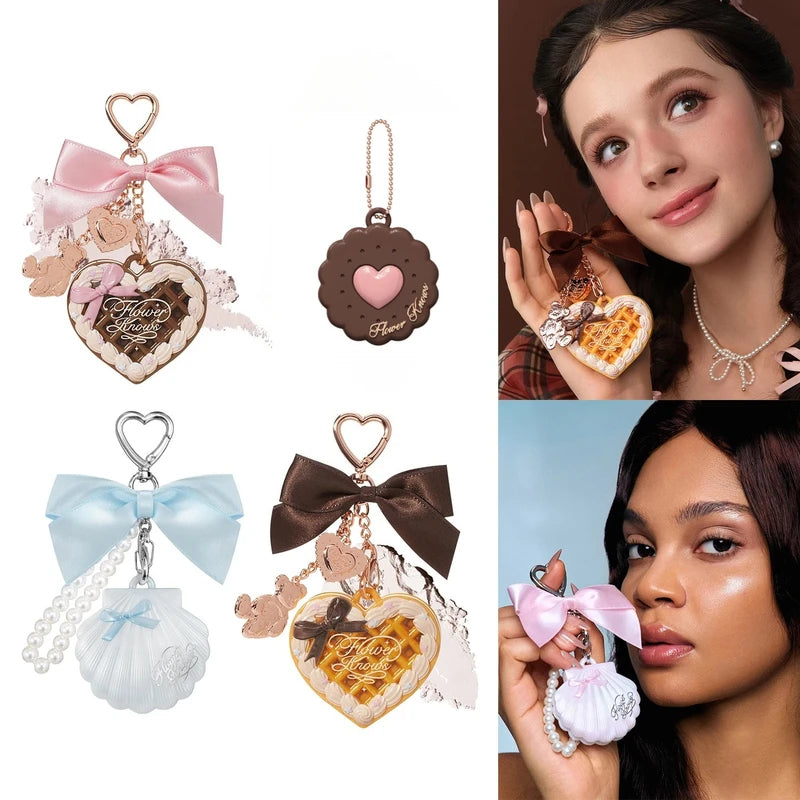 Cute Heart-Shaped Powder Compact with Blush & Highlighter - Portable Makeup Decor