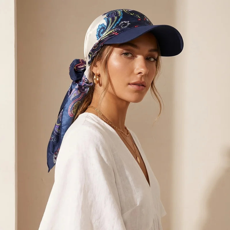 Women's Sun Hat Self-Tie Brimmed Scarf Cap for Beach Vacation Sun Protection