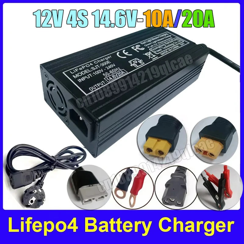 12V 10A/20A Smart Lithium Battery Charger for Lifepo4 4S Pack - Fast Charging