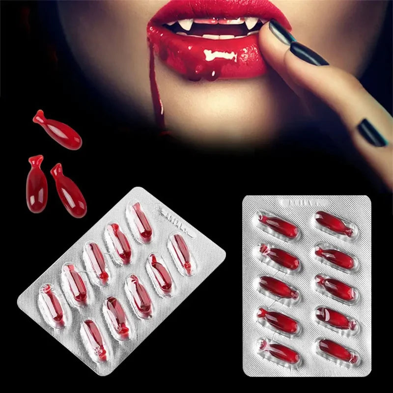 Fake Blood Capsules Prank Toy for Halloween & Party Effects - 10 Pack