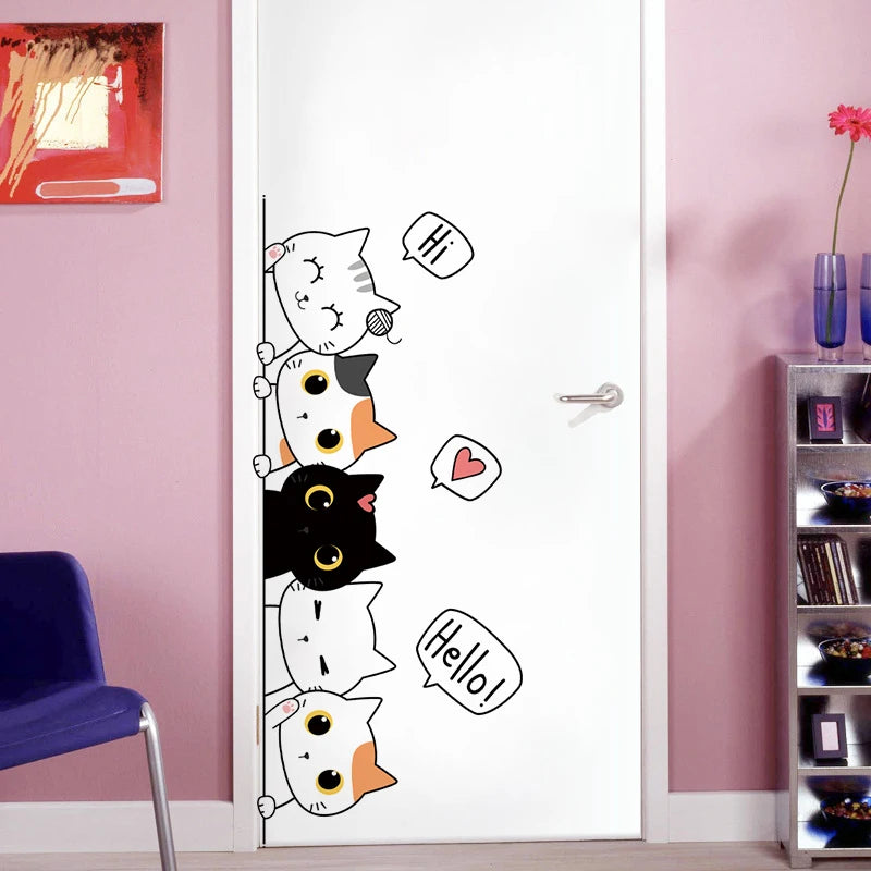 Cute Cat Stickers for Bedroom Decor Waterproof Self-Adhesive Set