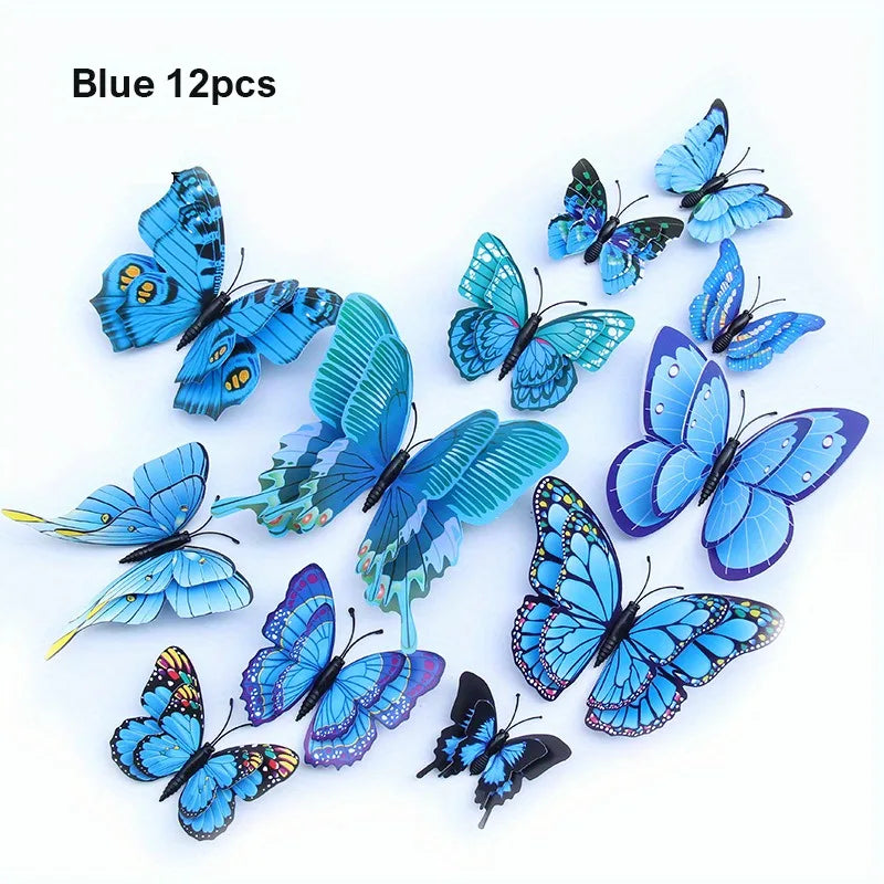 12-Pack 3D Double Layer Butterfly Wall Stickers for Living Room Decoration, Wedding & Party Decor