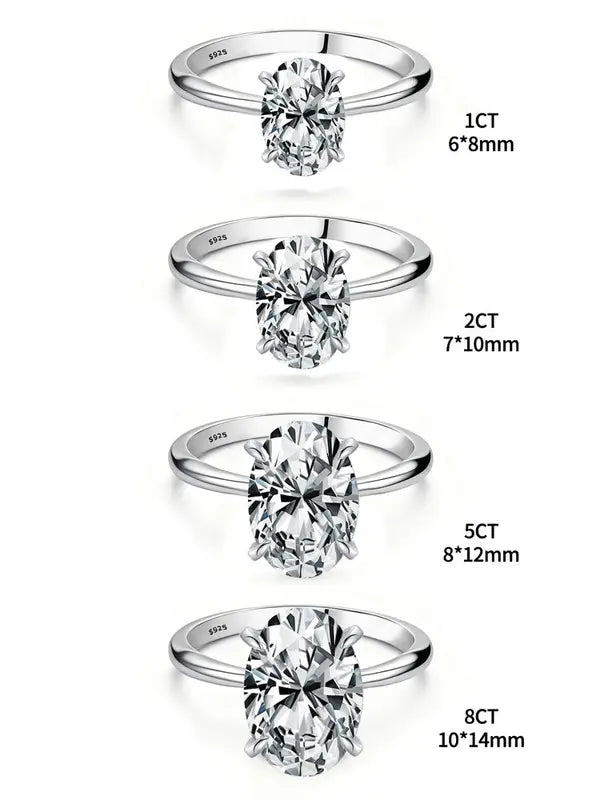 925 Sterling Silver Zircon Oval Engagement Ring for Women - High-Quality Fine Jewelry