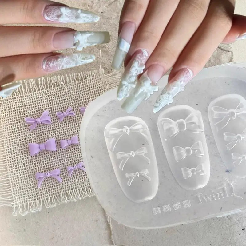 3D Bowknot Silicone Nail Mold for Manicure & Nail Art - Transparent, White, Beige, Green