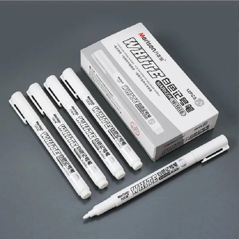 Set of 1-6 Waterproof Oily White Marker Pens for Fabric Wood Leather Graffiti