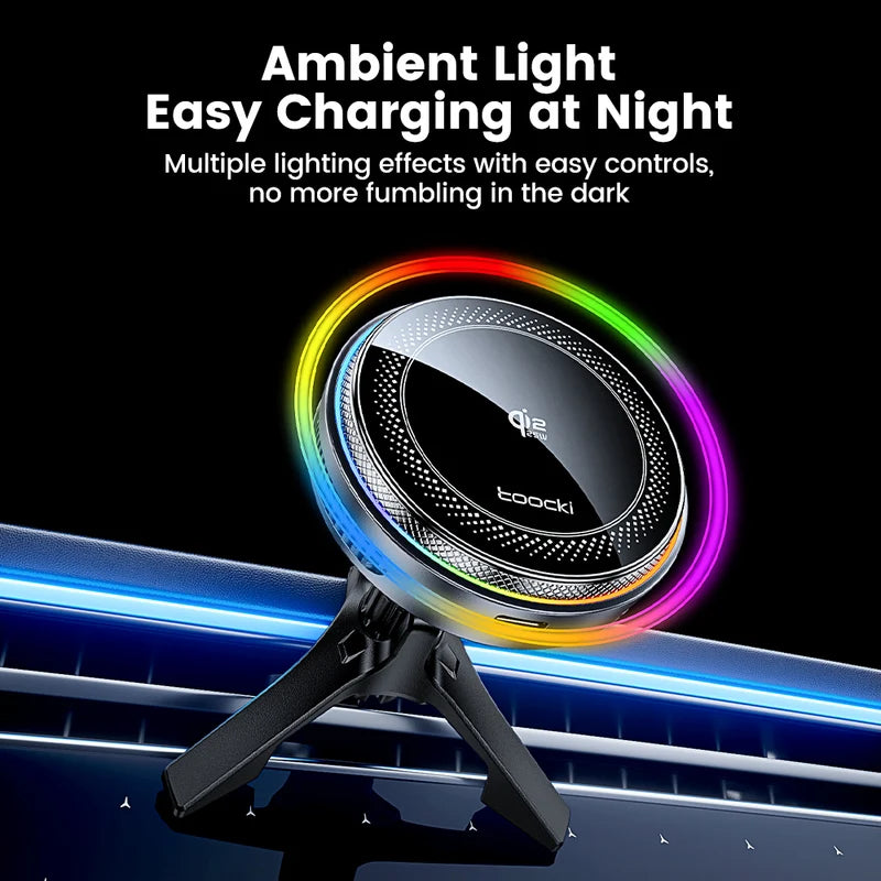 Wireless Car Phone Charger Holder with Magnetic Mount & Cooling for iPhone, Samsung