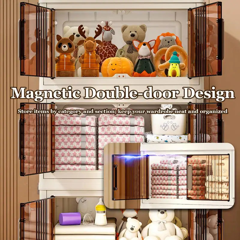 Stackable Storage Cabinet with Doors & Wheels - Modular Plastic Organizer, 2-5 Tiers