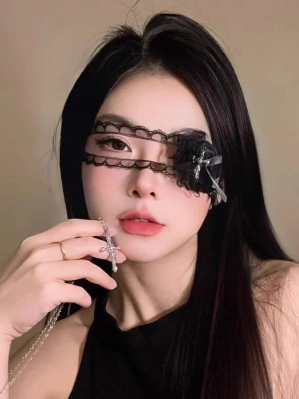 Women Heart Cross Lace Eye Mask Halloween Lolita Gothic Cosplay Accessories
