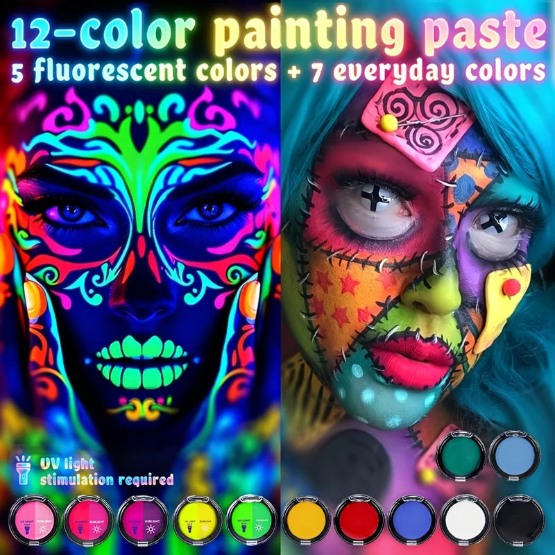 12-Color Water-Based Cream Body & Face Paint Set with Color-Changing Effect