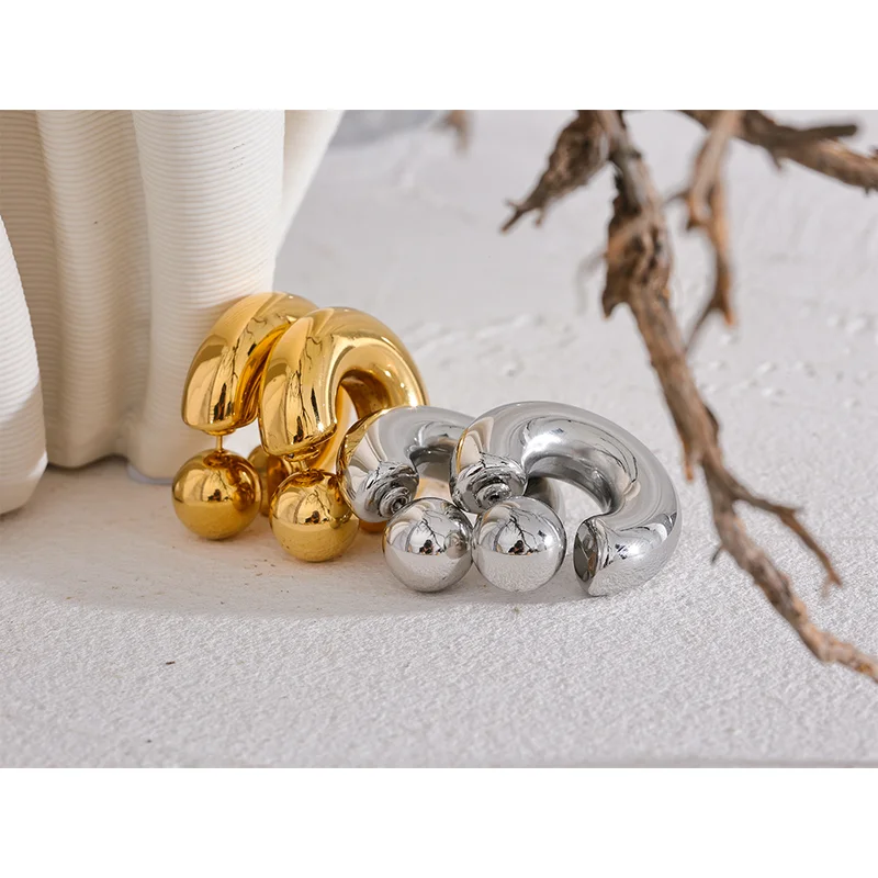 Unisex C-Shaped Round Chunky Earrings - Waterproof Metal Jewelry for Women