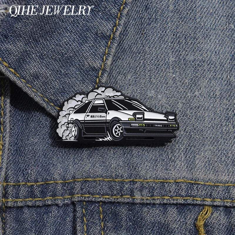 Car Drift Brooch Enamel Pin - Anime Inspired Cartoon Lapel Badge Jewelry Gift