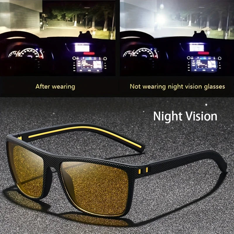 Square Yellow Night Vision Anti-Glare Goggles for Men Women Driving Fishing UV Protection