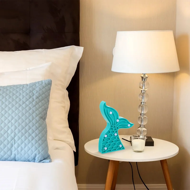 Mermaid Tail LED Night Light Indoor Lamp Kids Bedroom Decor Cute Cartoon Gift