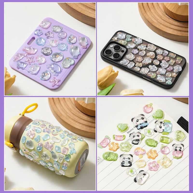 Self-Adhesive 3D Bubble Stickers for Bottles and Crafts - Cute Animals & Hearts