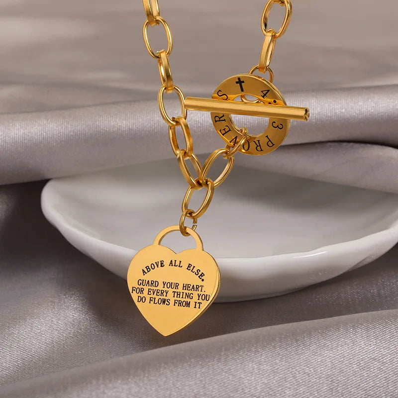 Heart-Shaped Stainless Steel Engraved Necklace for Daily Wear & Travel