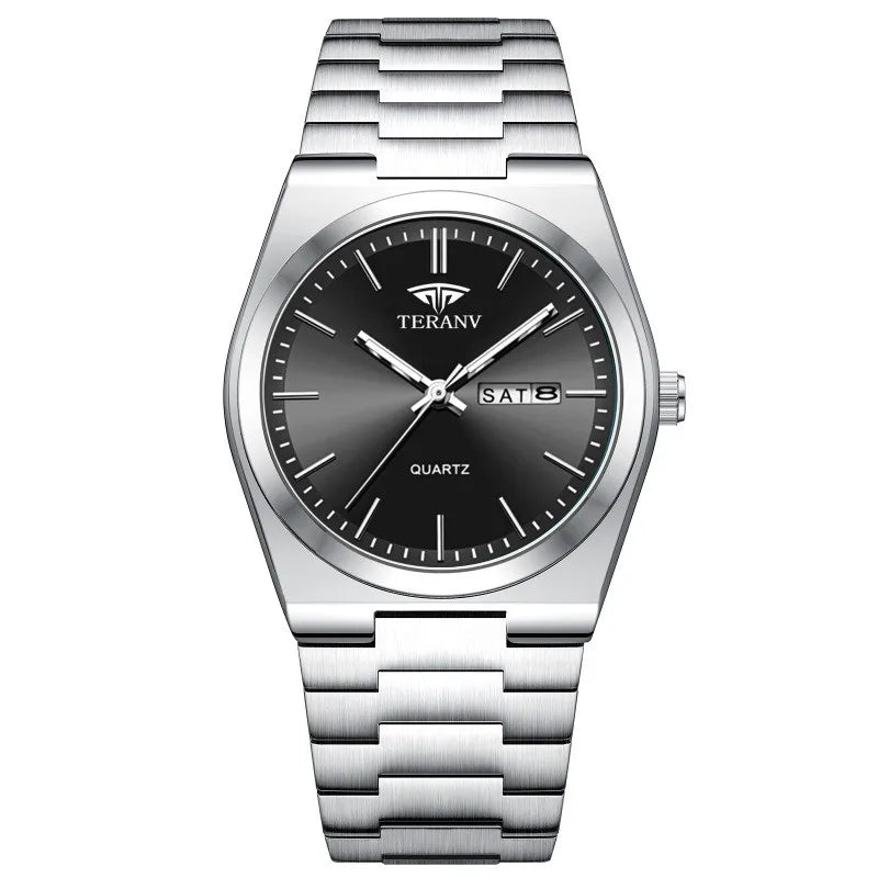 Men's Fashion Quartz Watch with Stainless Steel Case and Calendar Function