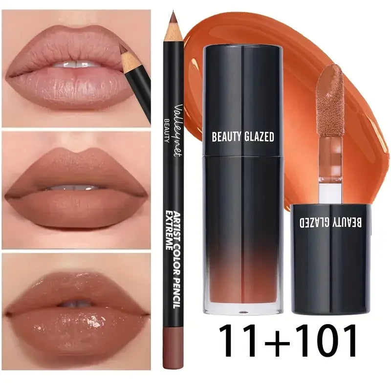 Velvet Texture Lip Makeup Set - Matte Effect, Moisturizing, Natural Finish, 2 Pieces