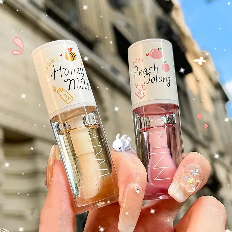 White Peach and Honey Lip Oil - Moisturizing Lip Gloss with Brush Head