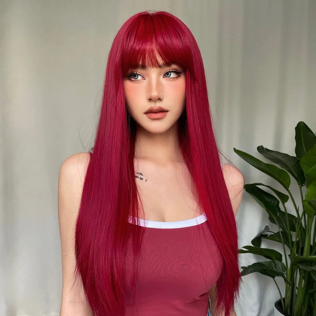 Long Silky Heat-Resistant Synthetic Wig with Bangs for Cosplay & Fashion
