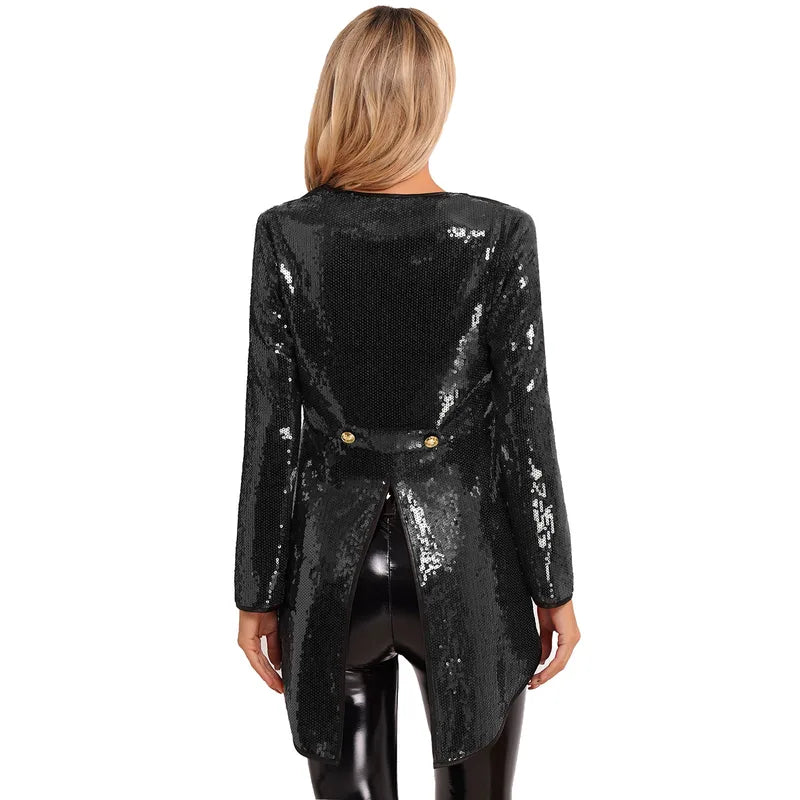 Women Magician Cosplay Costume Sequin Tailcoat with Hat Gloves for Halloween and Stage Performance