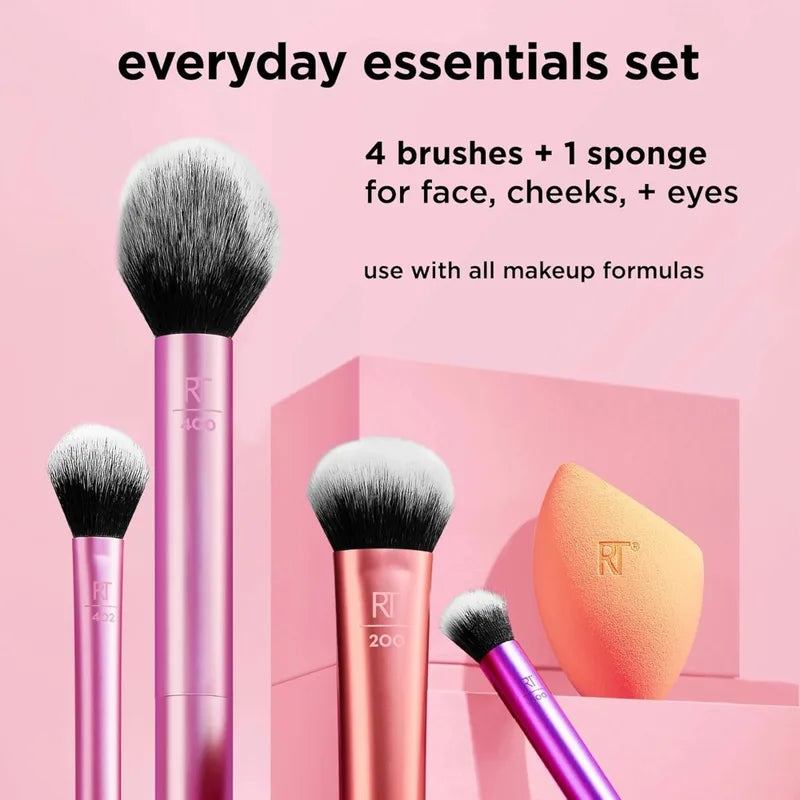 6-Piece Makeup Brush Set with Sponges for Face & Eyes - Travel Gift