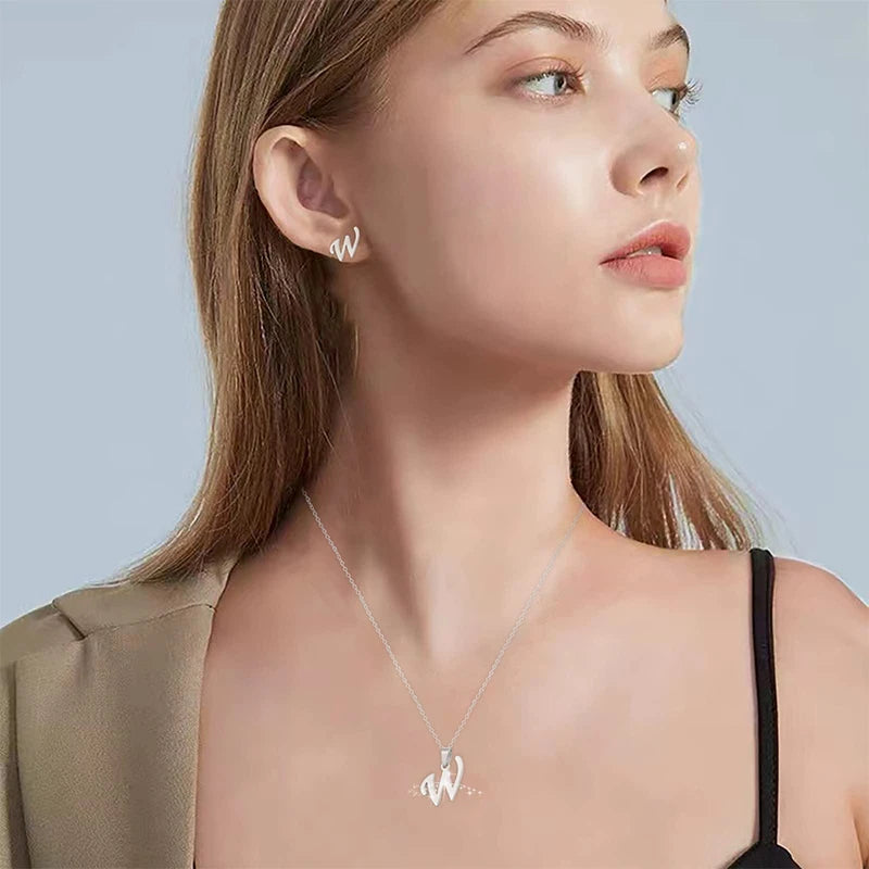 Initial Letter Pendant Necklace for Women Stainless Steel Clavicle Chain Jewelry