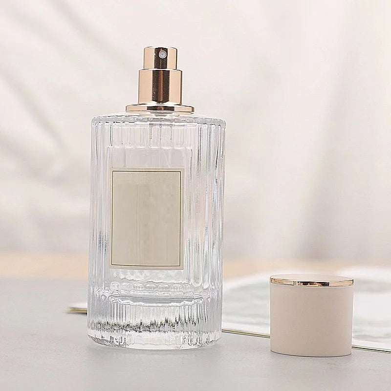 Refillable Glass Perfume Spray Bottle - Clear Striped Dispenser 30ml/50ml